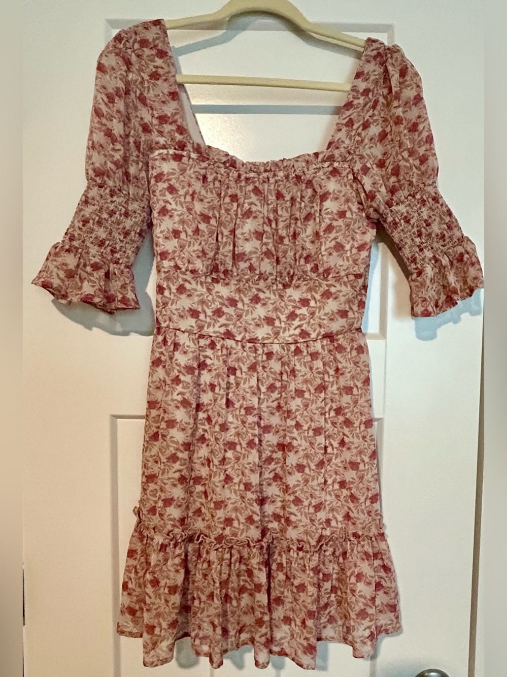Trixxi Rose-Print Mini Dress with Square Neck